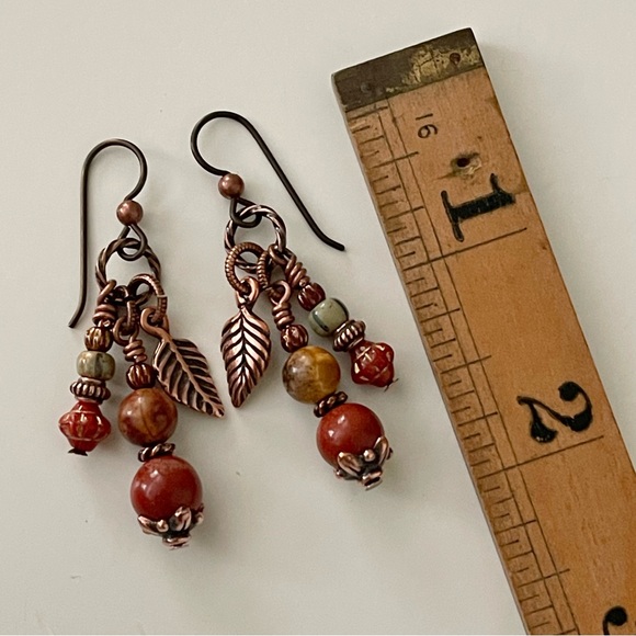 ARTISAN Necklace Jasper Mix on Chocolate Long Crocheted Wrap and Earrings Set - Picture 14 of 15